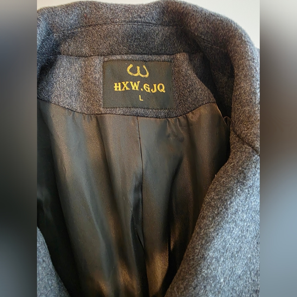 HXW.GJQ Men's Double-Breasted Gray Wool Pea Dress Coat Size Large BV-3141 - Picture 6 of 10